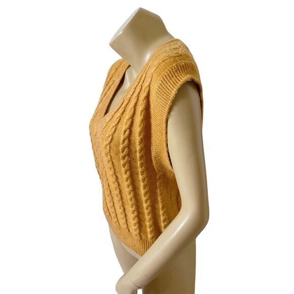 CUPCAKES AND CASHMERE Womens Size Small Burnt Orange V Neck Cable Knit Sweater - Picture 3 of 7